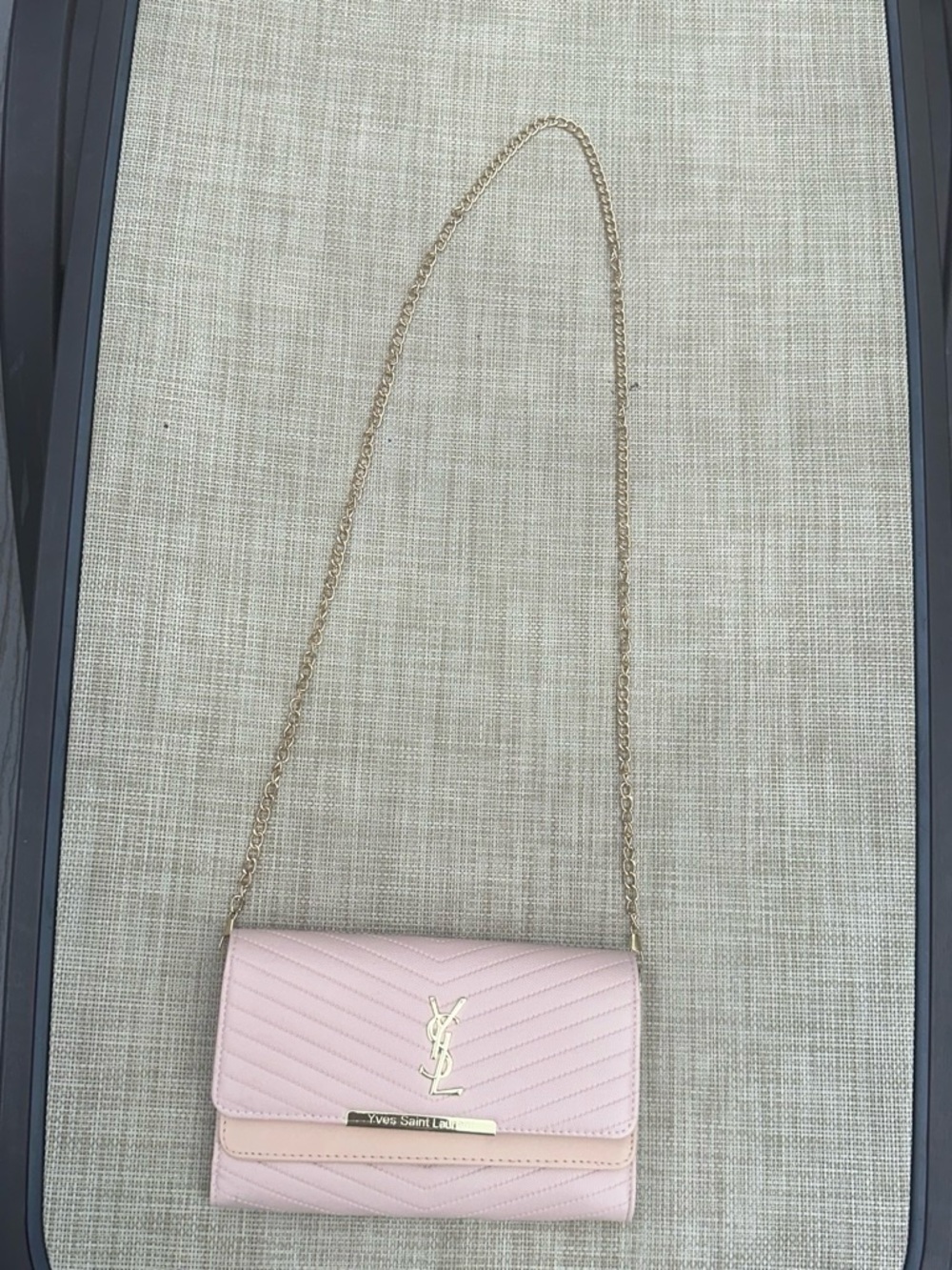 Saint Laurent Blush Pink Quilted Leather Crossbody with Gold Chain